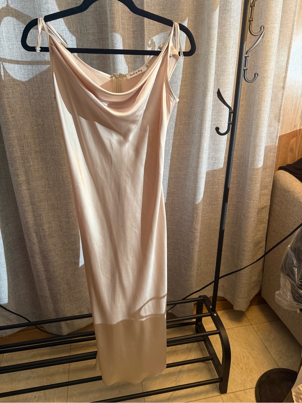 Silk-Feel Cowl Neck Midi Dress in Blush